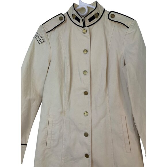 New VTG Rare Tommy Hilfiger S Military Denim Coat Logo Buttons Cream RHH10579 - Picture 8 of 12